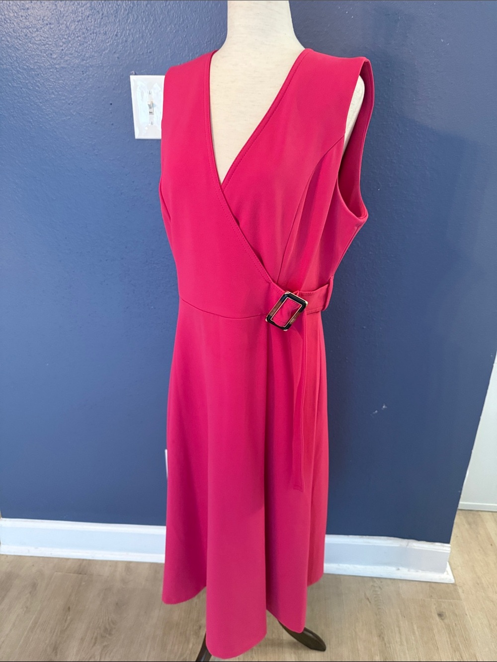 Calvin Klein Fuchsia Wrap Midi Dress with Buckle